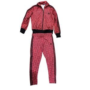 Adidas Red Snakeskin 2 Piece Jacket & Pants Sporty Active Tracksuit Set Medium